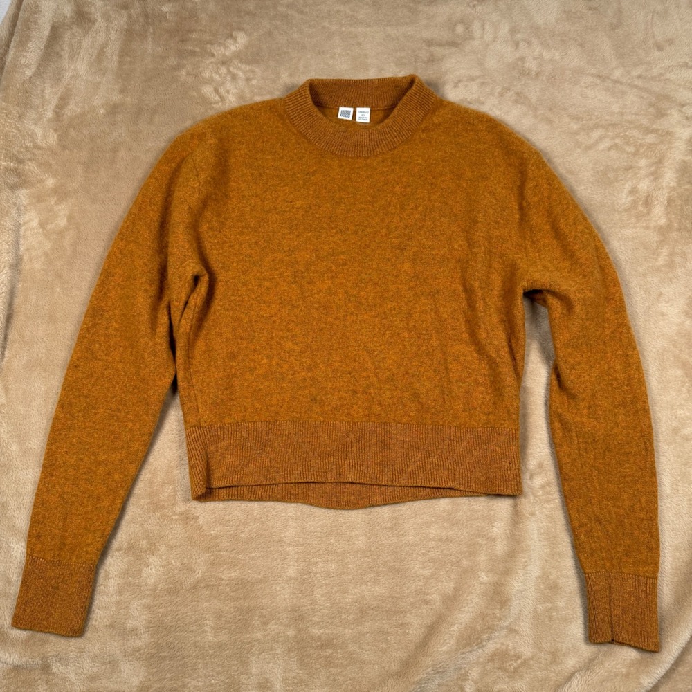 Uniqlo U Lemaire 100% Wool Mock Neck Cropped Sweater Orange Mustard XS